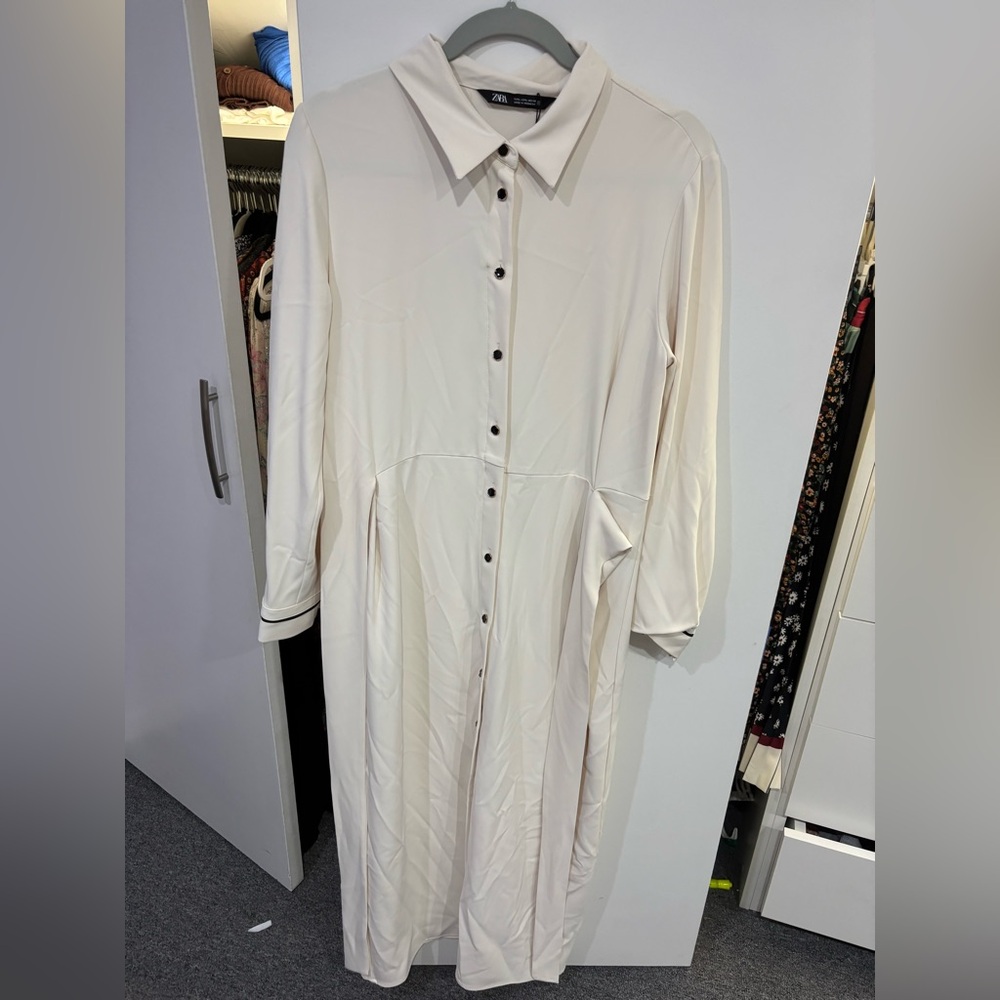 Elegant Cream Long-Sleeve Dress cross over tie zara women’s